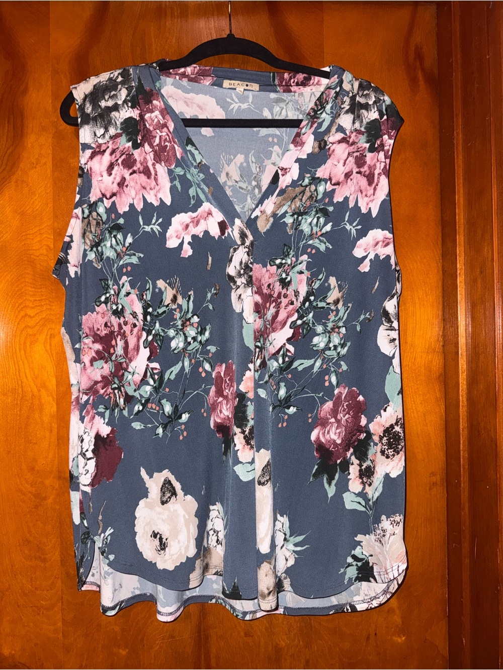Beacon Floral V-Neck Sleeveless Top - Blue and Pink